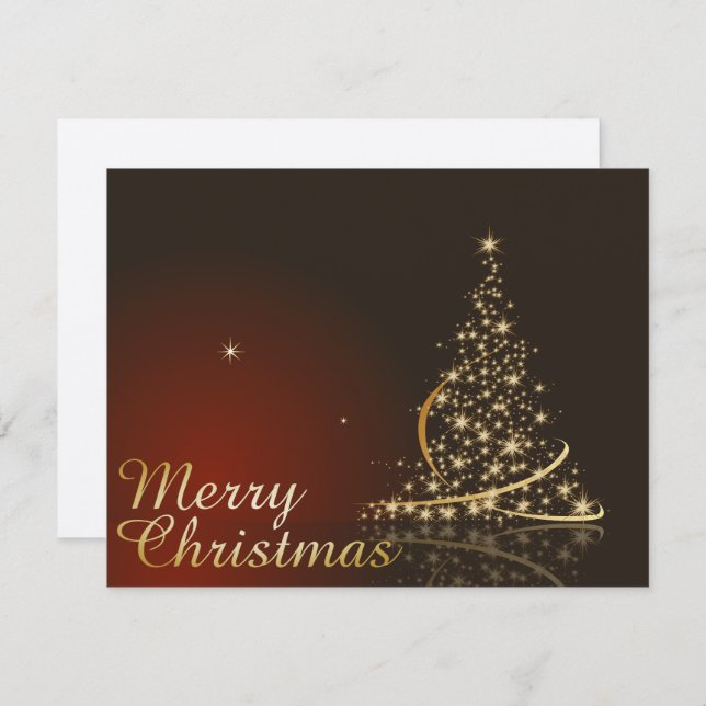 Red Christmas Theme with golden Christmas tree Invitation (Front/Back)