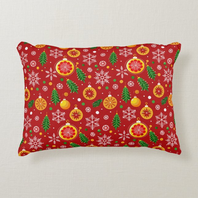 Red Christmas-themed pattern Accent Pillow (Front)