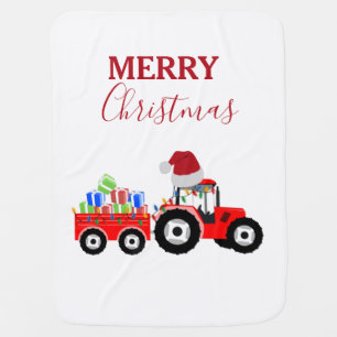Red Christmas Tractor Truck Farm Baby Blanket