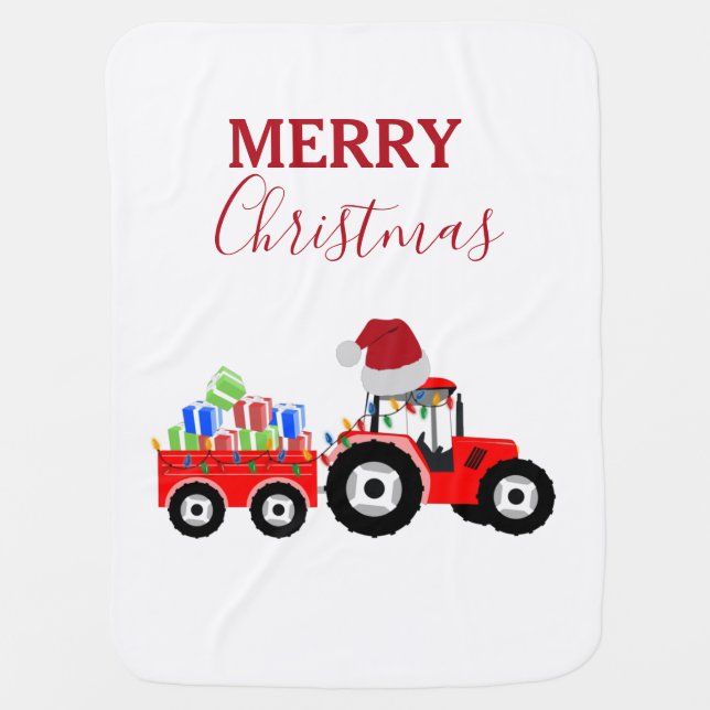 Red Christmas Tractor Truck Farm   Baby Blanket (Front)