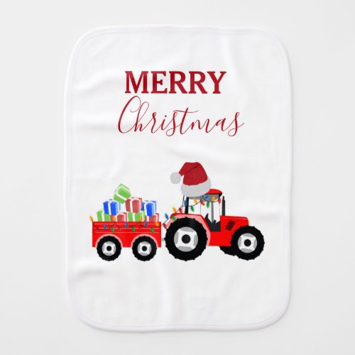 Red Christmas Tractor Truck Farm   Baby Burp Cloth