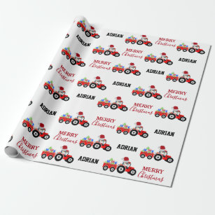 Tractor Christmas Name Wrapping Paper, Personalized Farm Gift Wrap