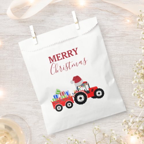 Red Christmas Tractor Truck Farm Favor Bag