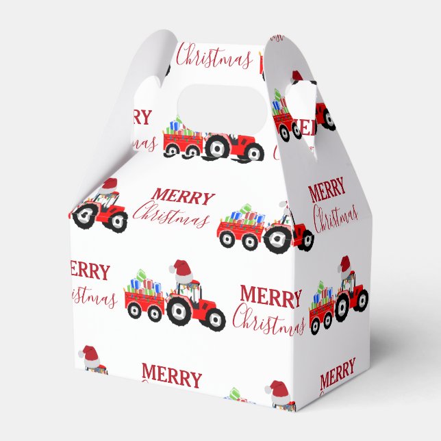 Red Christmas Tractor Truck Farm   Favor Boxes (Front Side)