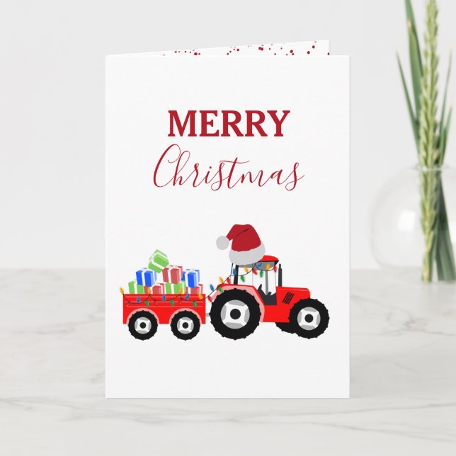 Red Christmas Tractor Truck Farm Holiday Card (Front)