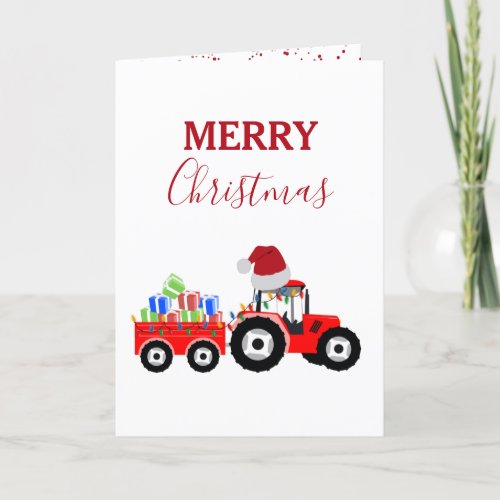 Red Christmas Tractor Truck Farm Holiday Card