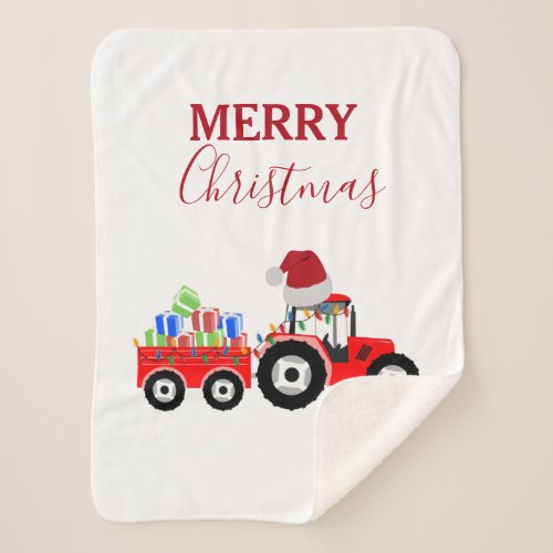 Red Christmas Tractor Truck Farm  Sherpa Blanket