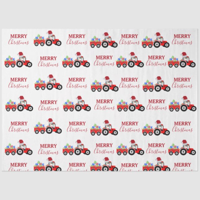 Red Christmas Tractor Truck Farm   Tissue Paper (Front)