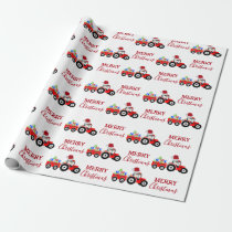 Red Christmas Tractor Truck Farm  Wrapping Paper