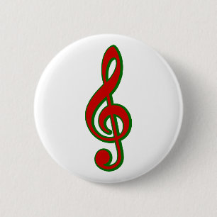 Red Christmas Treble Clef Pinback Button