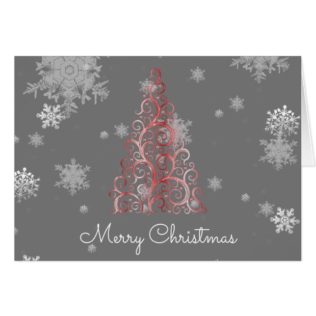 Red Christmas Tree and Snowflakes Cards (Front Horizontal)