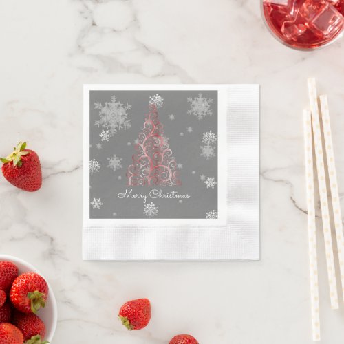 Red Christmas Tree and Snowflakes Paper Napkin