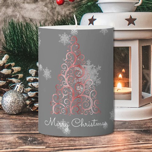 Red Christmas Tree and Snowflakes Pillar Candle