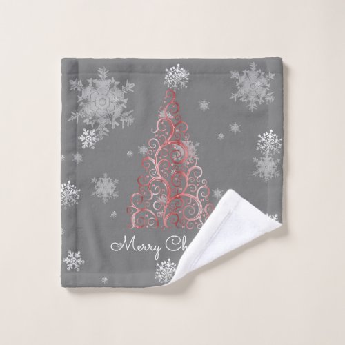 Red Christmas Tree and Snowflakes Towel Set