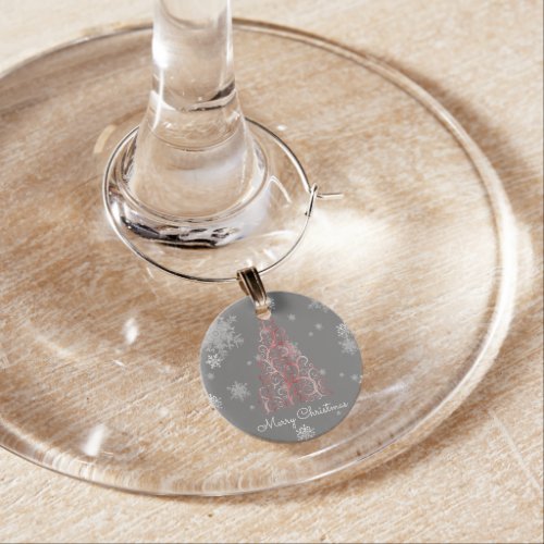 Red Christmas Tree and Snowflakes Wine Charm