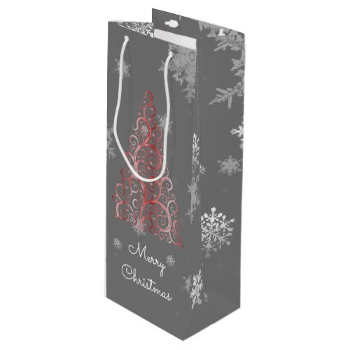 Red Christmas Tree and Snowflakes Wine Gift Bag