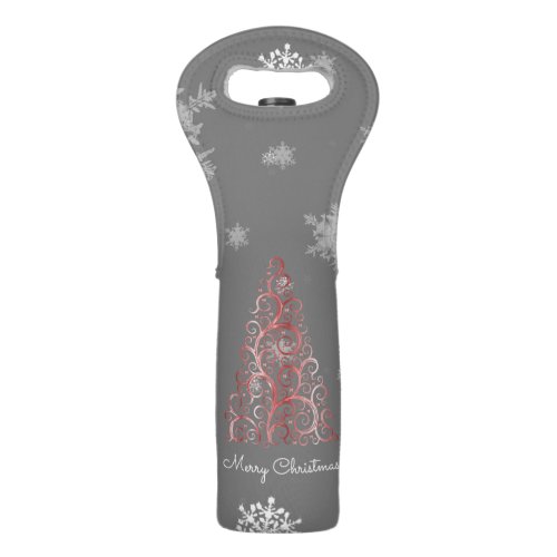 Red Christmas Tree and Snowflakes Wine Tote