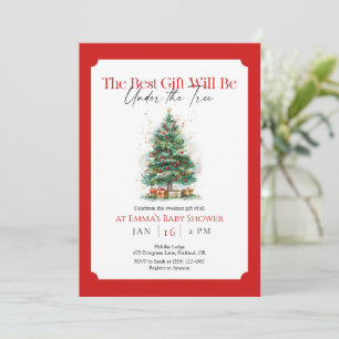 Red Christmas Tree Baby Shower Invitation