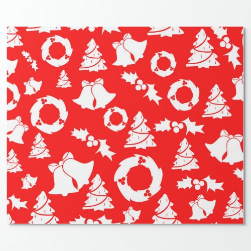 Red Christmas Tree Bells Wreath Wrapping Paper