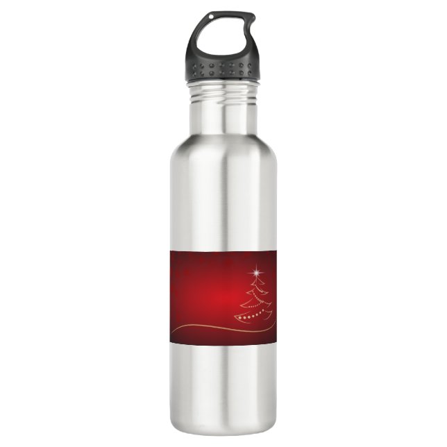 Red Christmas Tree Christmas Merry Christmas Stainless Steel Water Bottle (Front)