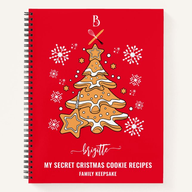 Red Christmas Tree Cookie Baking Crew Snowflakes Notebook (Front)