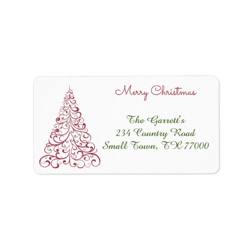 Red Christmas Tree Fancy Personalized Address Label