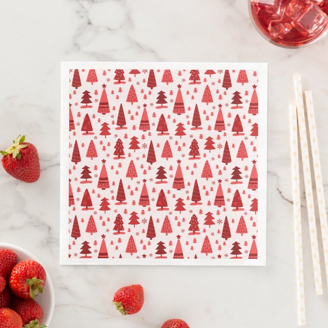 Red Christmas Tree Forest Cute Pattern Paper Dinner Napkins (Insitu)