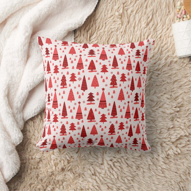 Red Christmas Tree Forest Cute Pattern Throw Pillow (Blanket)