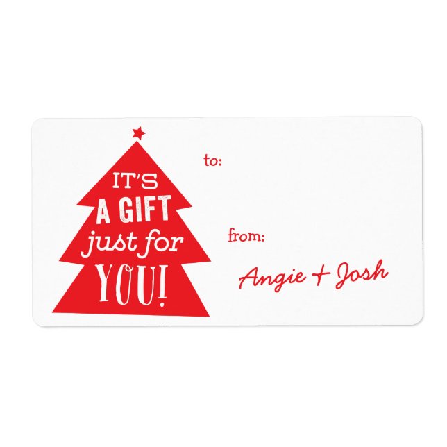 Red Christmas Tree Gift Tag Sticker (Front)