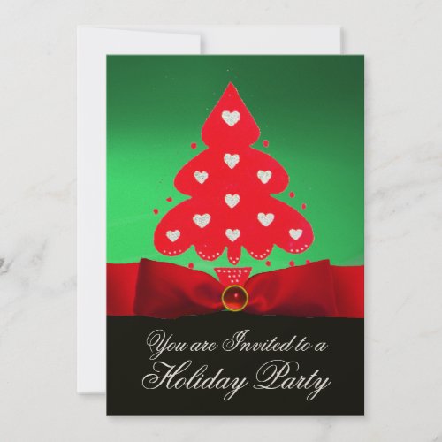 Red Christmas Tree Green Black Damask Party Invitation