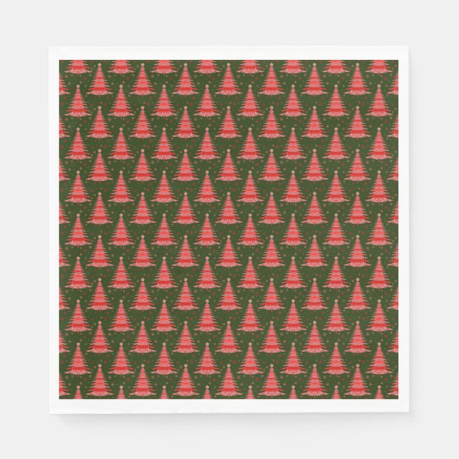 Red Christmas Tree Green Pattern Design Napkins (Front)