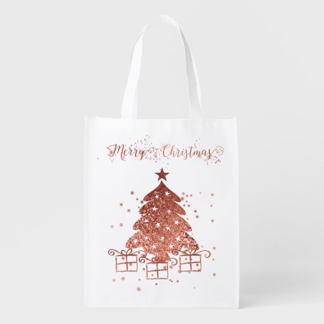 Red Christmas tree Grocery Bag (Front)