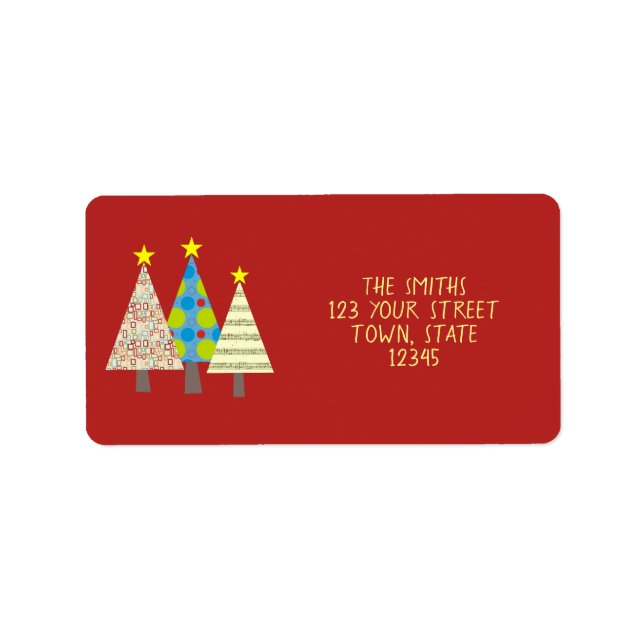 Red Christmas Tree Holiday Address Label (Front)