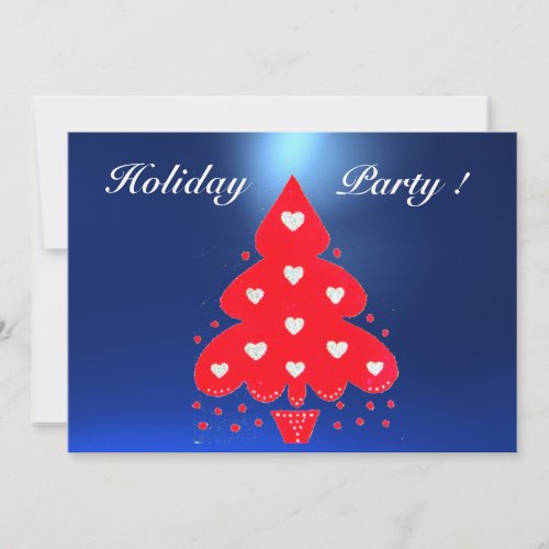 RED CHRISTMAS TREE HOLIDAY PARTY blue Invitation