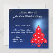 RED CHRISTMAS TREE HOLIDAY PARTY blue white Invitation (Back)