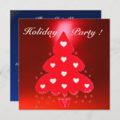 RED CHRISTMAS TREE HOLIDAY PARTY blue white Invitation (Front/Back)