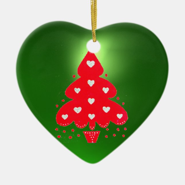 RED CHRISTMAS TREE HOLIDAY PARTY green Ceramic Ornament (Front)