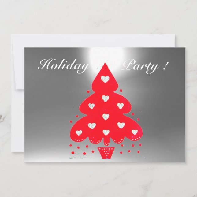 RED CHRISTMAS TREE HOLIDAY PARTY green Invitation (Front)