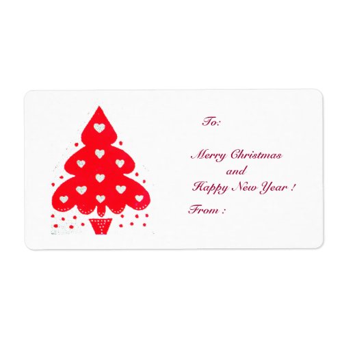 RED CHRISTMAS TREE HOLIDAY PARTY LABEL