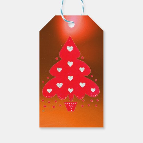RED CHRISTMAS TREE HOLIDAY PARTY orange Gift Tags