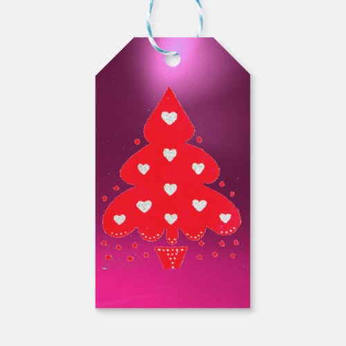 RED CHRISTMAS TREE HOLIDAY PARTY purple Gift Tags