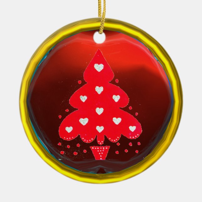 RED CHRISTMAS TREE HOLIDAY PARTY red Ceramic Ornament (Front)