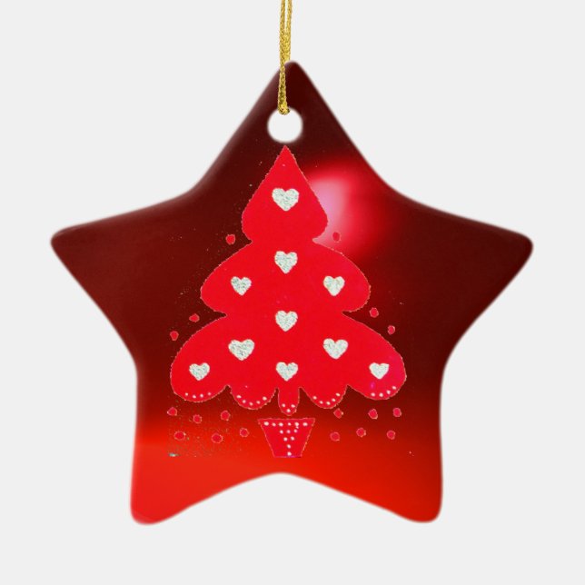 RED CHRISTMAS TREE HOLIDAY PARTY red Ceramic Ornament (Front)