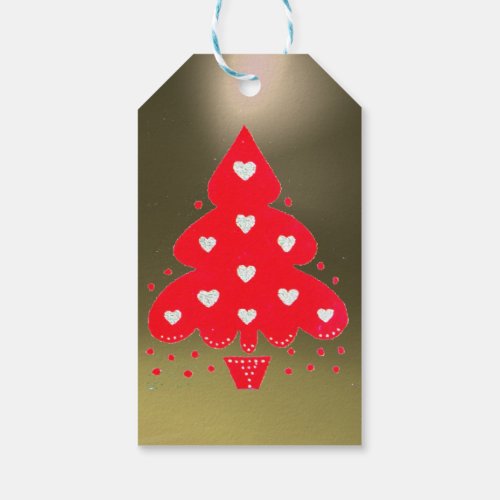 RED CHRISTMAS TREE HOLIDAY PARTY white Gift Tags