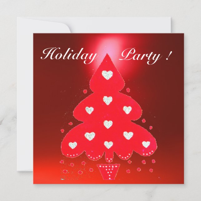 RED CHRISTMAS TREE HOLIDAY PARTY  white Invitation (Front)