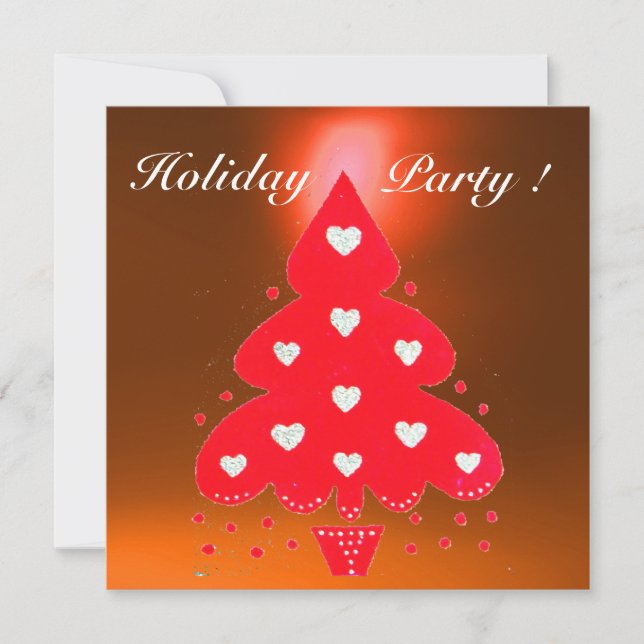 RED CHRISTMAS TREE HOLIDAY PARTY  white orange Invitation (Front)