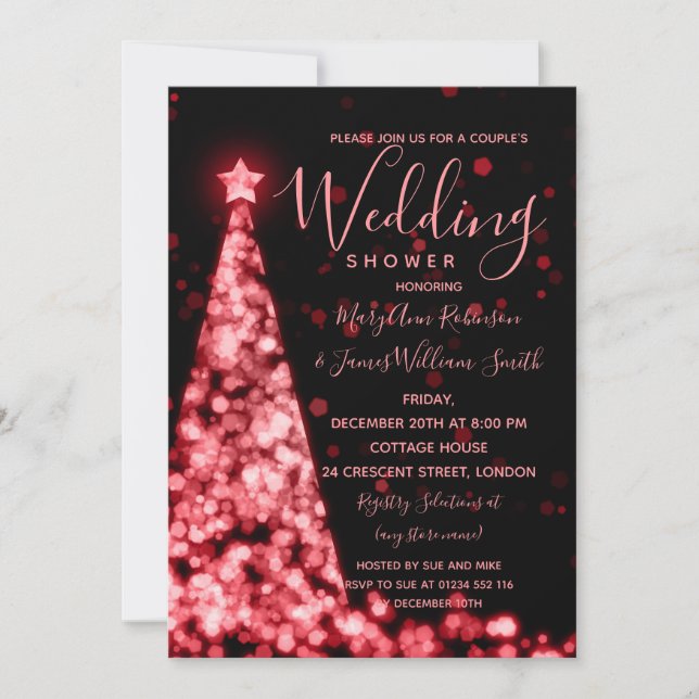 Red Christmas Tree Lights Holiday Couples Shower Invitation (Front)