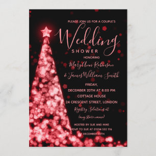 Red Christmas Tree Lights Holiday Couples Shower Invitation