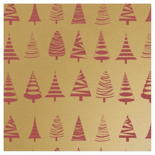 Red Christmas tree modern on Gold Fabric