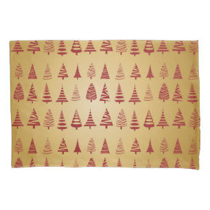 Red Christmas tree modern on Gold Pillow Case